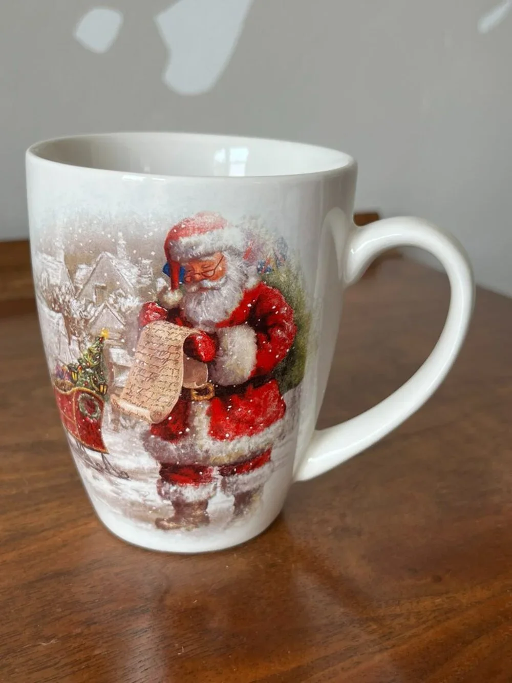2 Pottery Barn Nostalgic Santa Christmas Village Mugs Stoneware Coffee Cups